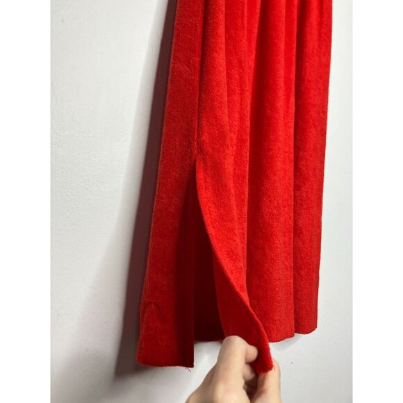 Vintage 70s Red Terry Cloth Dress Rainbow Trim Pocket Elastic Waist Womens XS - Picture 9 of 10
